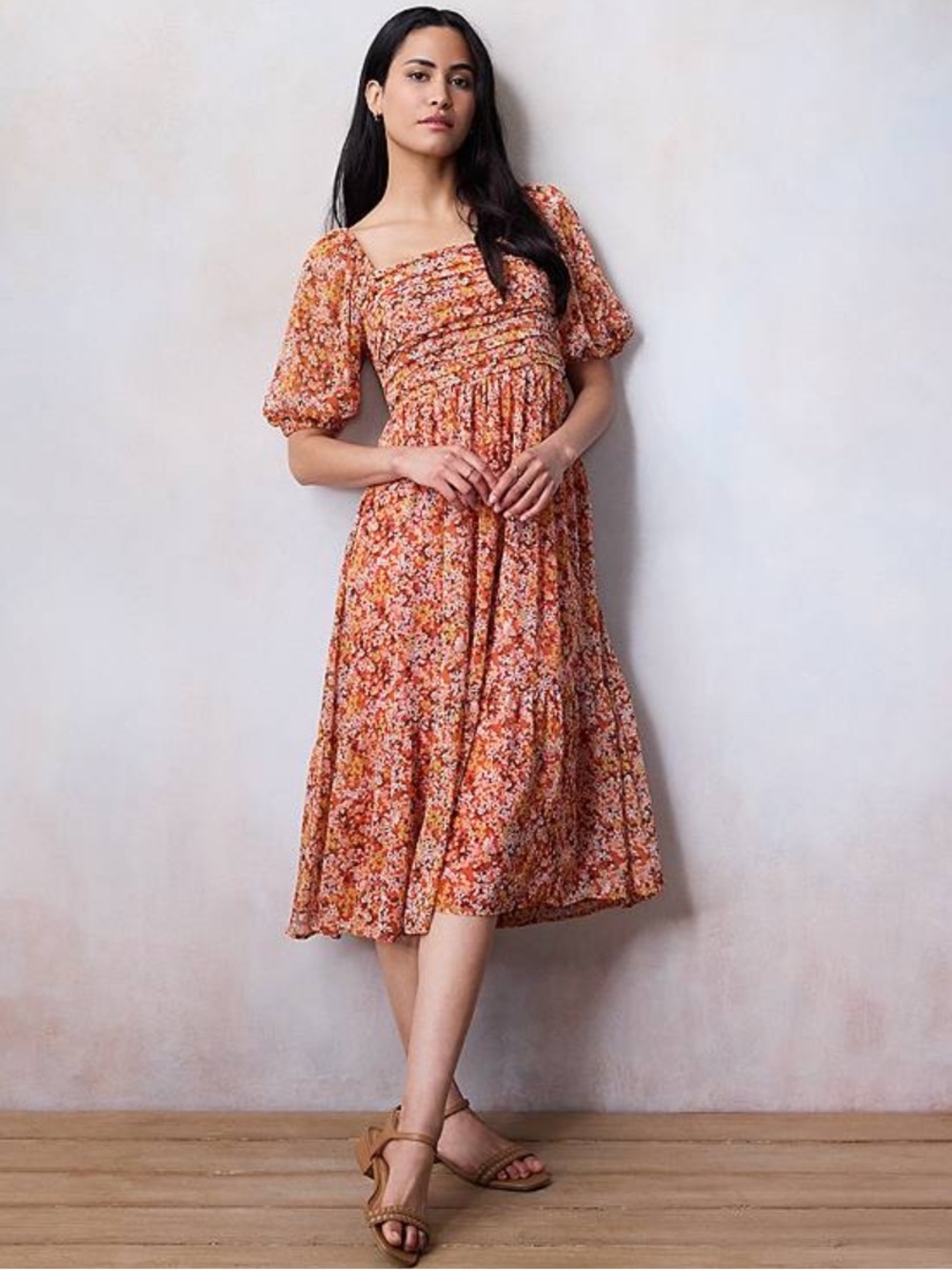 LC Lauren Conrad Pleated Bodice Squareneck Midi Dress